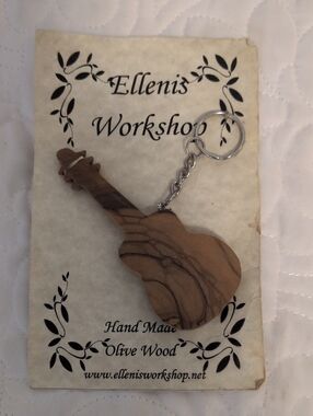 Ellenis Workshop Olive Wood Guitar Keychain